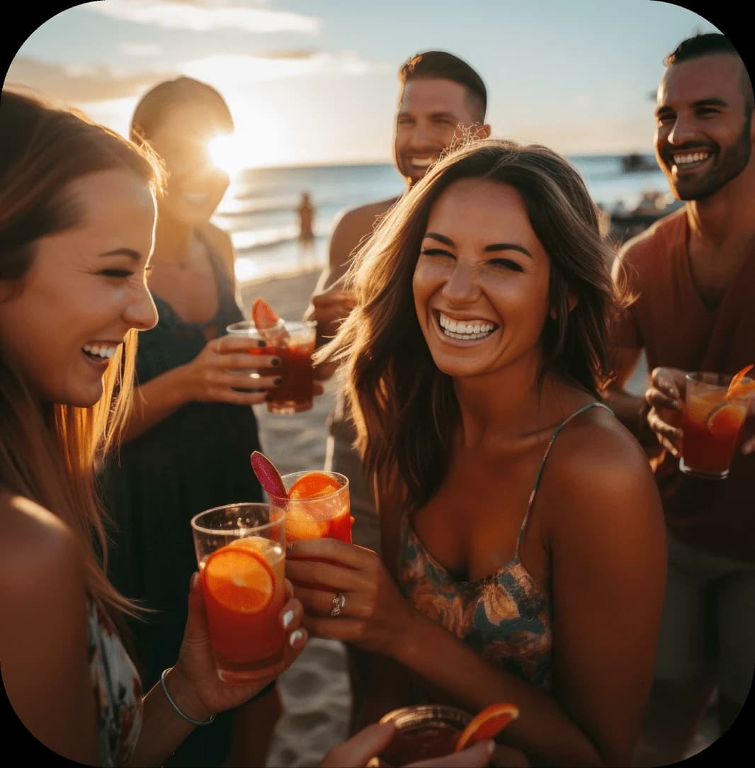 Friends enjoying happy hour drinks