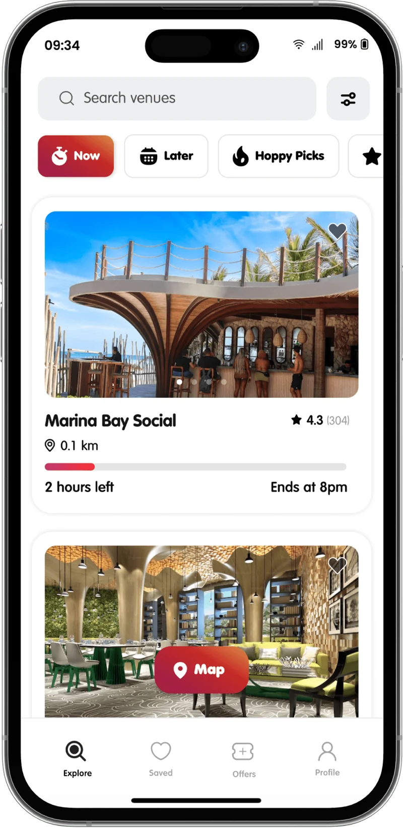 Hoppy app showing nearby happy hours